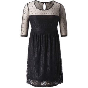 New Plus Size Lace & Dot Mesh Skater Dress